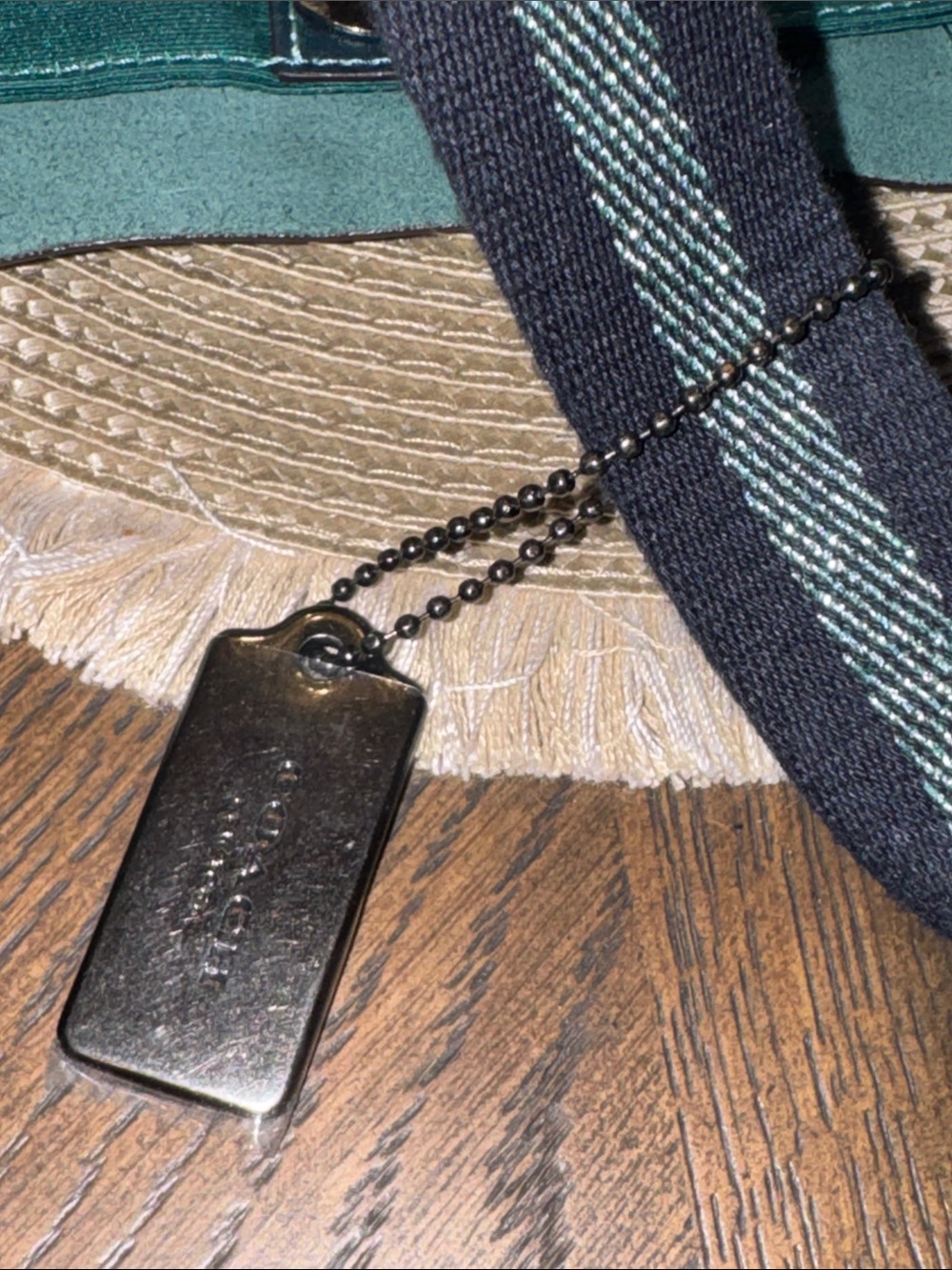 Coach Metallic Teal Women's Tote Bag and GunmetalTag, Suede Interior - NWOT - Picture 5 of 7